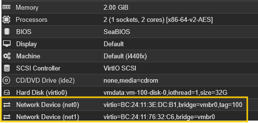 OPNsense network devices in Proxmox